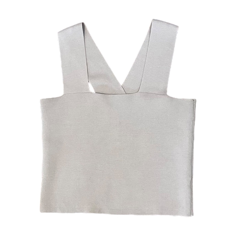 House Of Harlow 1960 Revolve Beige Sculpt Knit Square Neck Tank Top, size Small